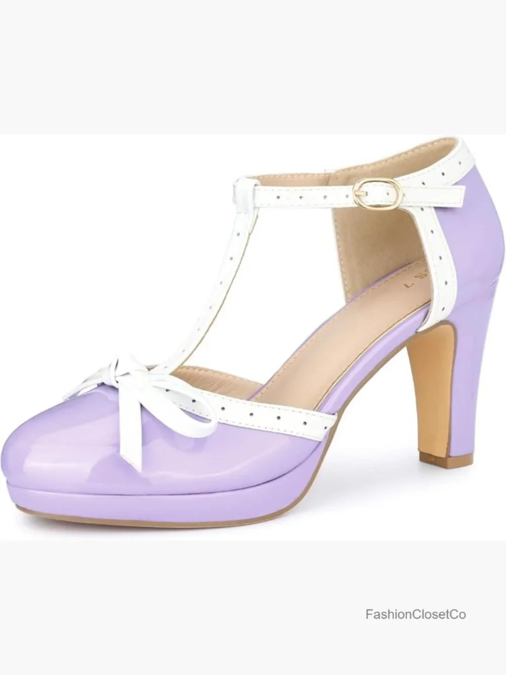 Faux Leather Platform Chunky Heel Mary Janes with Bow T-Strap